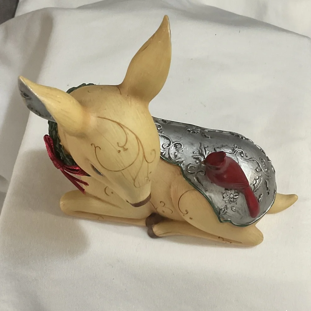 Decorative Deer Figurine with Red Bird